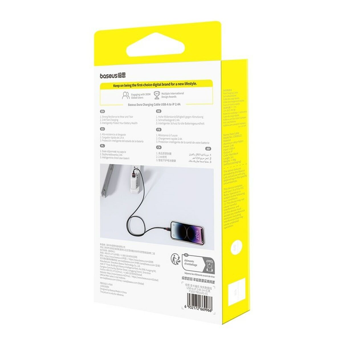 Cable USB a Lightning Baseus P10377801U01-01 Negro Rojo 1 m