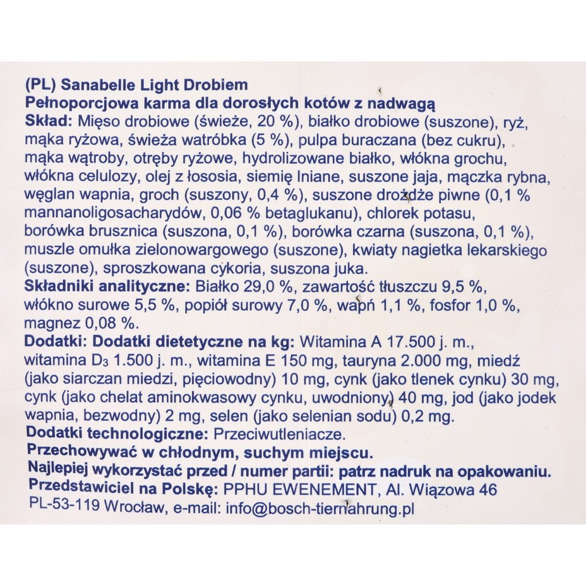 Pienso BOSCH Sanabelle Light Poultry Aves 10 kg