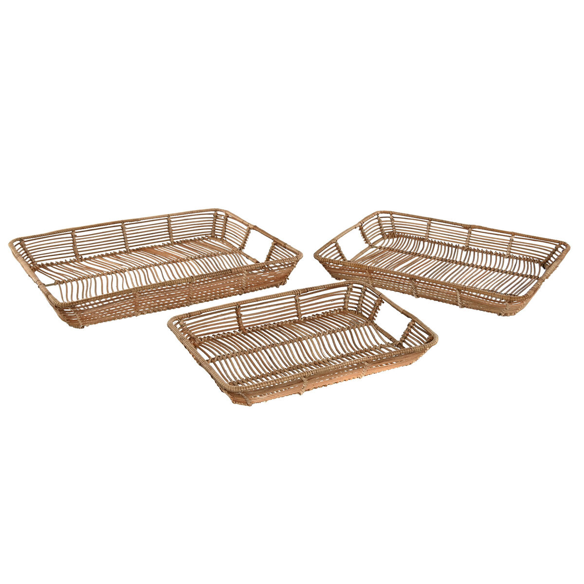 Juego de Bandejas Home ESPRIT Natural Metal 44 x 32 x 6 cm (3 Unidades)