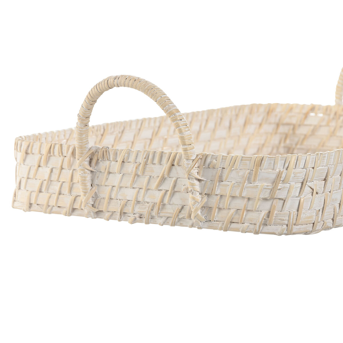 Juego de Bandejas Home ESPRIT Blanco Natural Bambú Ratán 45 x 35 x 13 cm