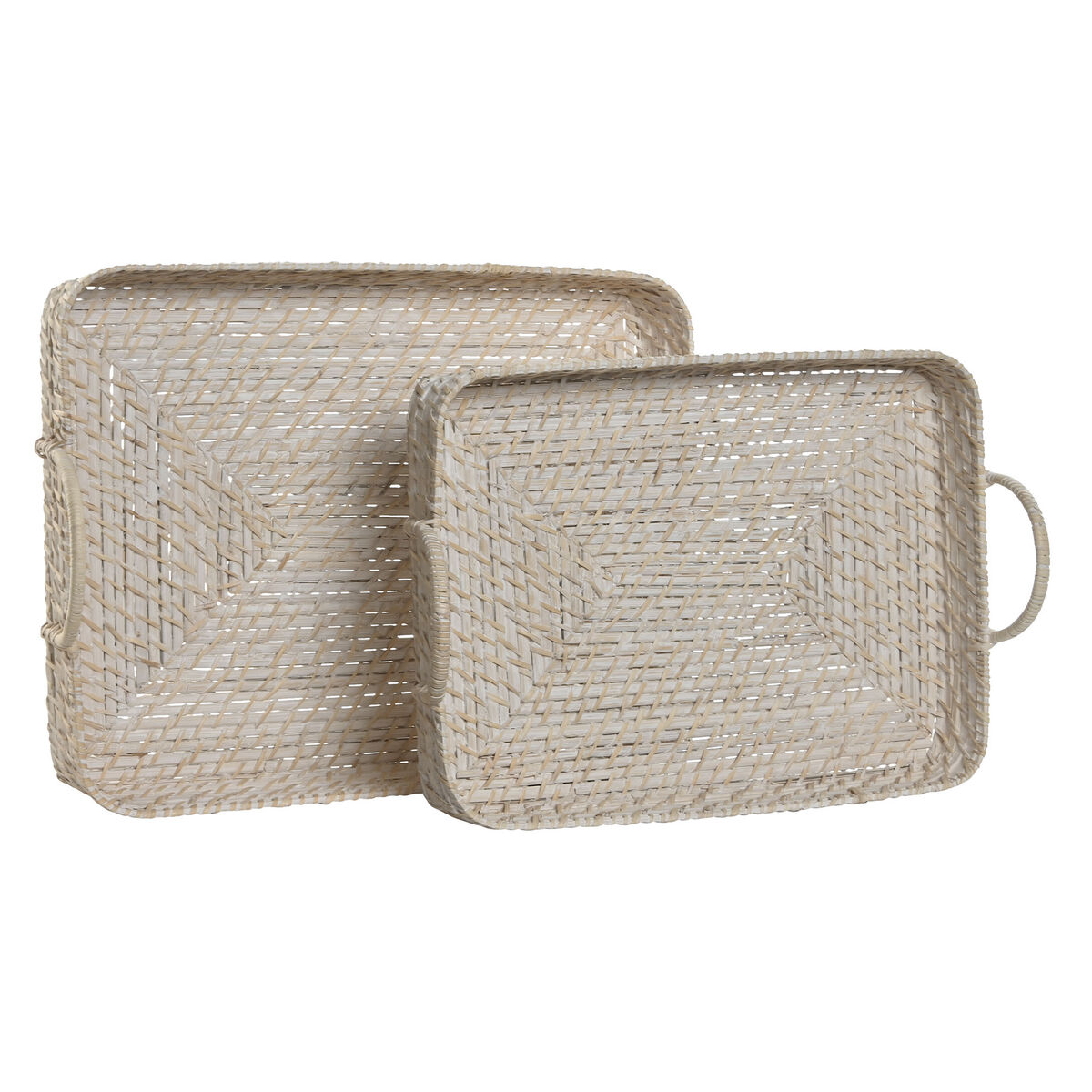 Juego de Bandejas Home ESPRIT Blanco Natural Bambú Ratán 45 x 35 x 13 cm