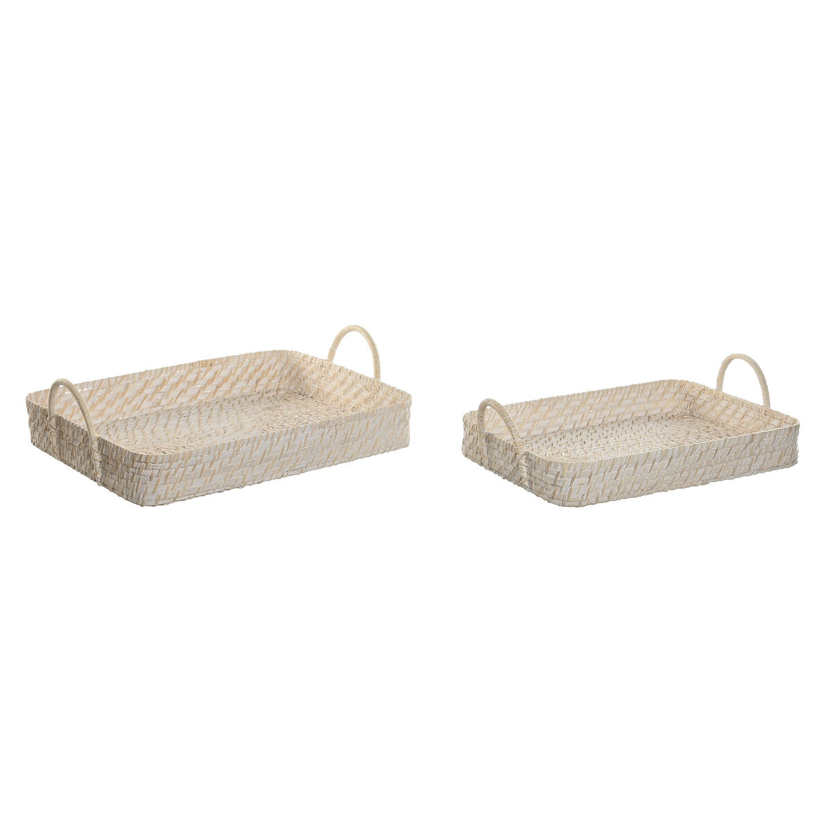 Juego de Bandejas Home ESPRIT Blanco Natural Bambú Ratán 45 x 35 x 13 cm