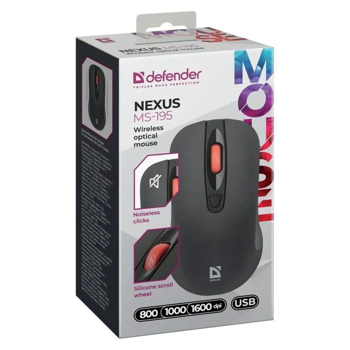 Ratón Inalámbrico Óptico Defender NEXUS MS-195 RF Negro 1600 dpi