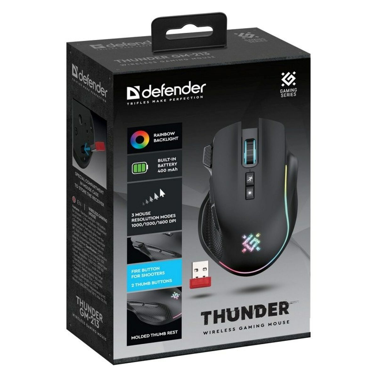 Ratón Gaming Defender GM-213 THUNDER Negro