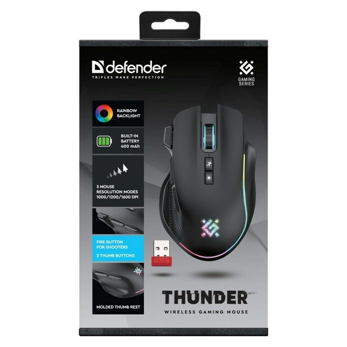 Ratón Gaming Defender GM-213 THUNDER Negro