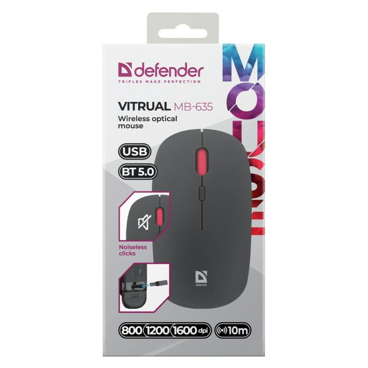 Ratón Bluetooth Inalámbrico Defender VITRUAL MB-635 Negro 1600 dpi