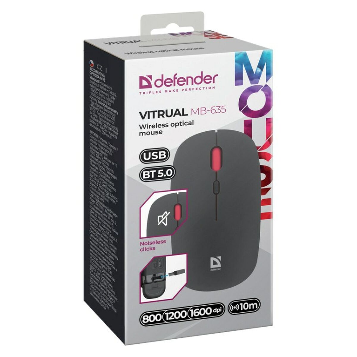 Ratón Bluetooth Inalámbrico Defender VITRUAL MB-635 Negro 1600 dpi