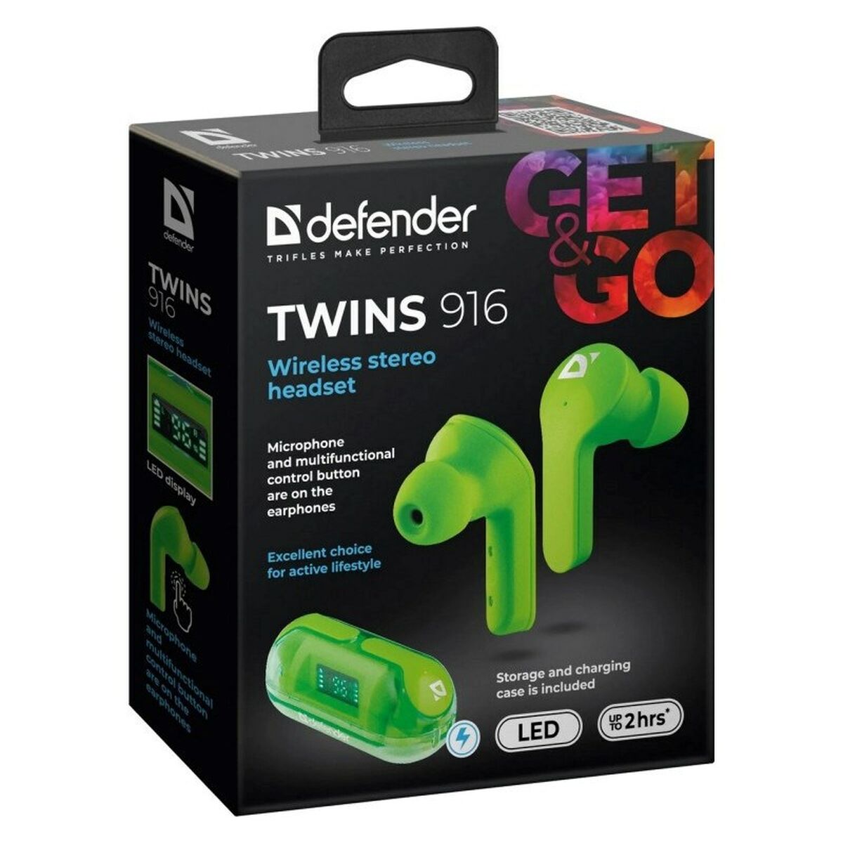 Auriculares Inalámbricos con Estuche de Carga Defender TWINS 916 Verde