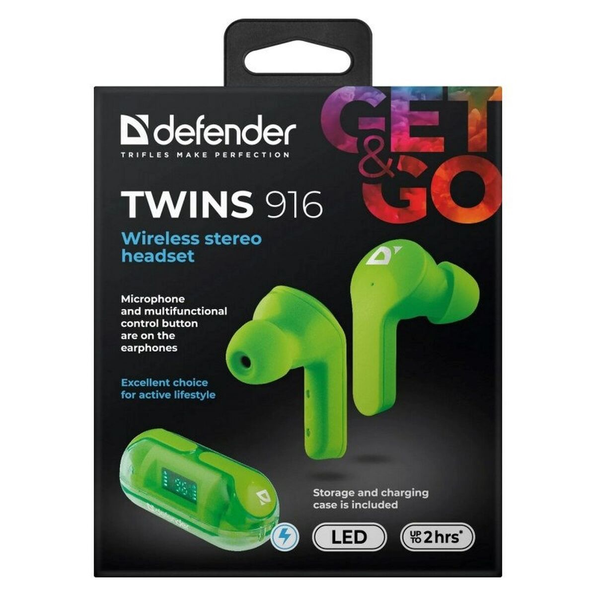 Auriculares Inalámbricos con Estuche de Carga Defender TWINS 916 Verde
