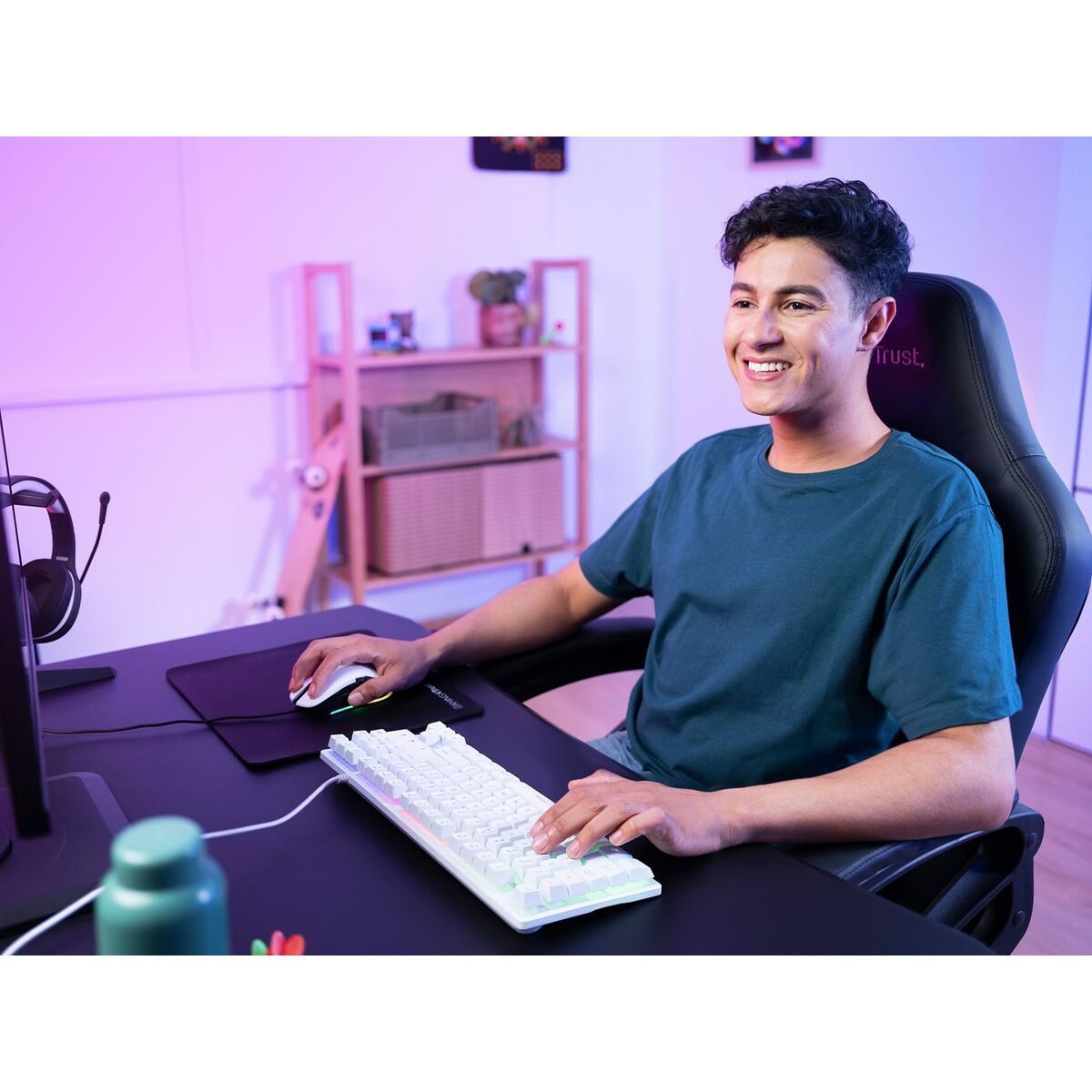 Teclado Gaming Trust GXT 833W THADO Blanco Multicolor QWERTY Qwerty US