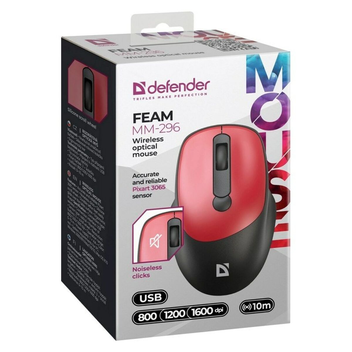 Ratón Inalámbrico Defender FEAM MM-296 RF SILENT Rojo