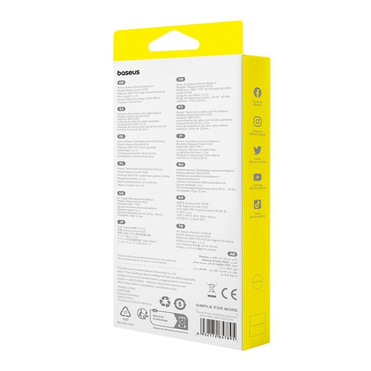 Auriculares con Micrófono Baseus Encok HZ20 Blanco Negro