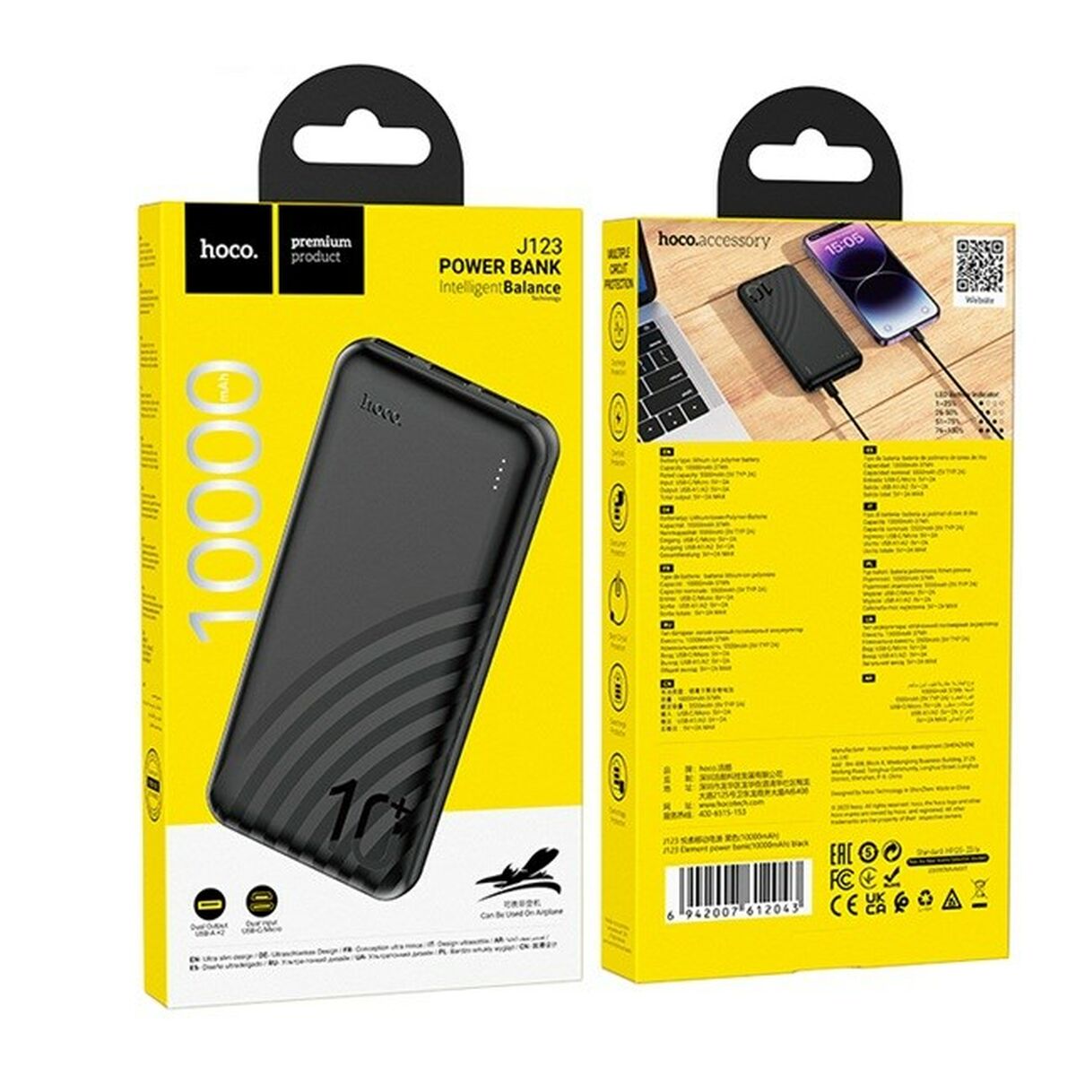 Powerbank Hoco J123 black Negro 10000 mAh