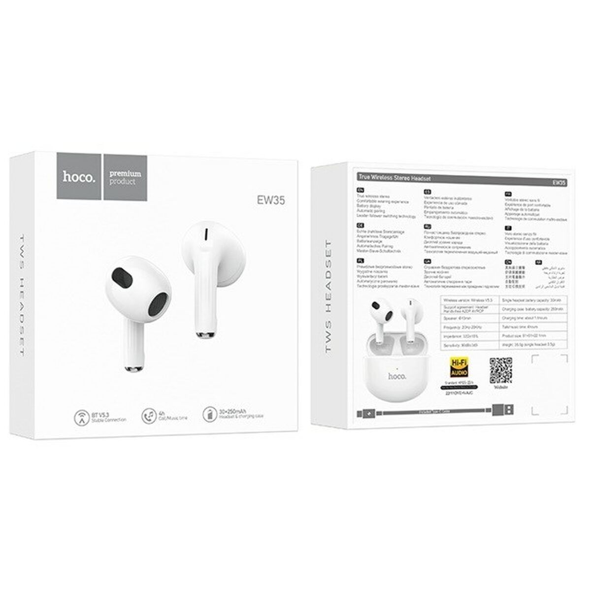 Auriculares Inalámbricos con Estuche de Carga Hoco EW35 Blanco