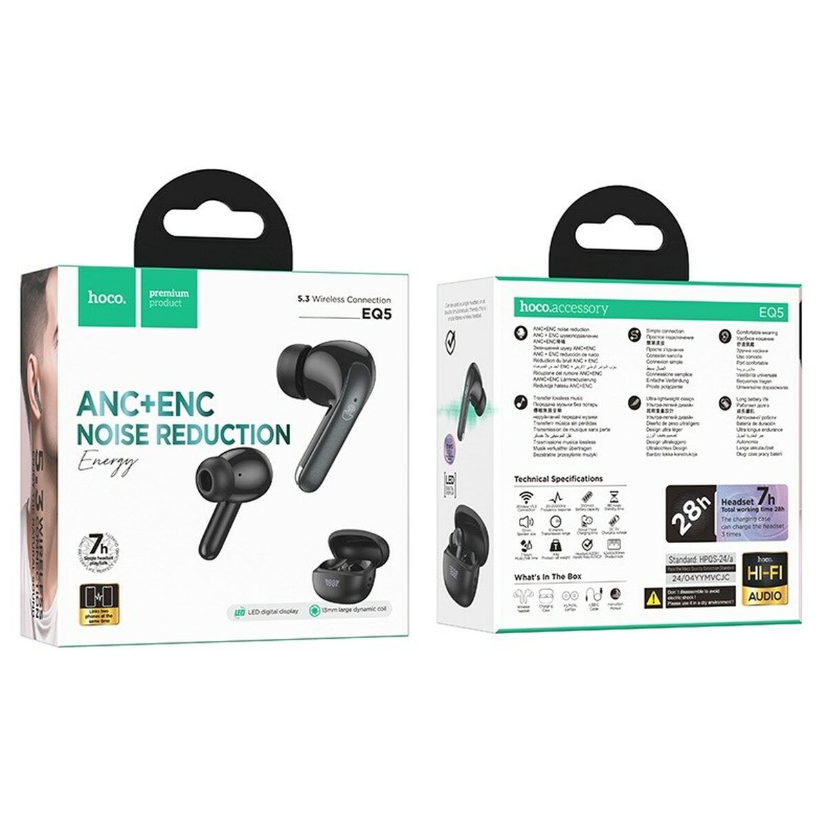 Auriculares Inalámbricos con Estuche de Carga Hoco EQ5 Energy Negro