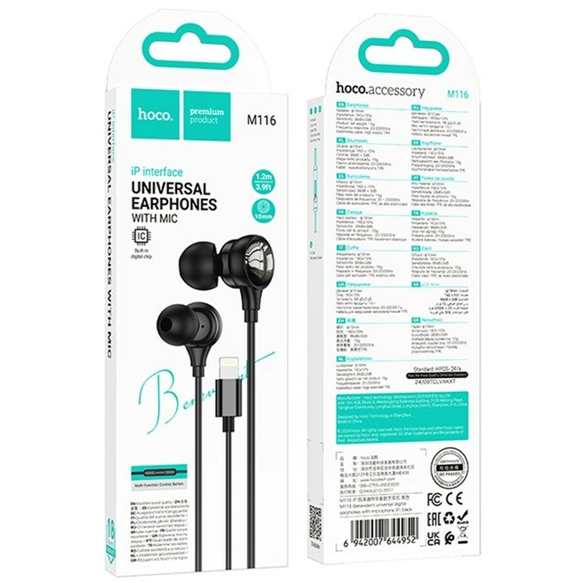 Auriculares con Micrófono Hoco M116 Benevolent Negro