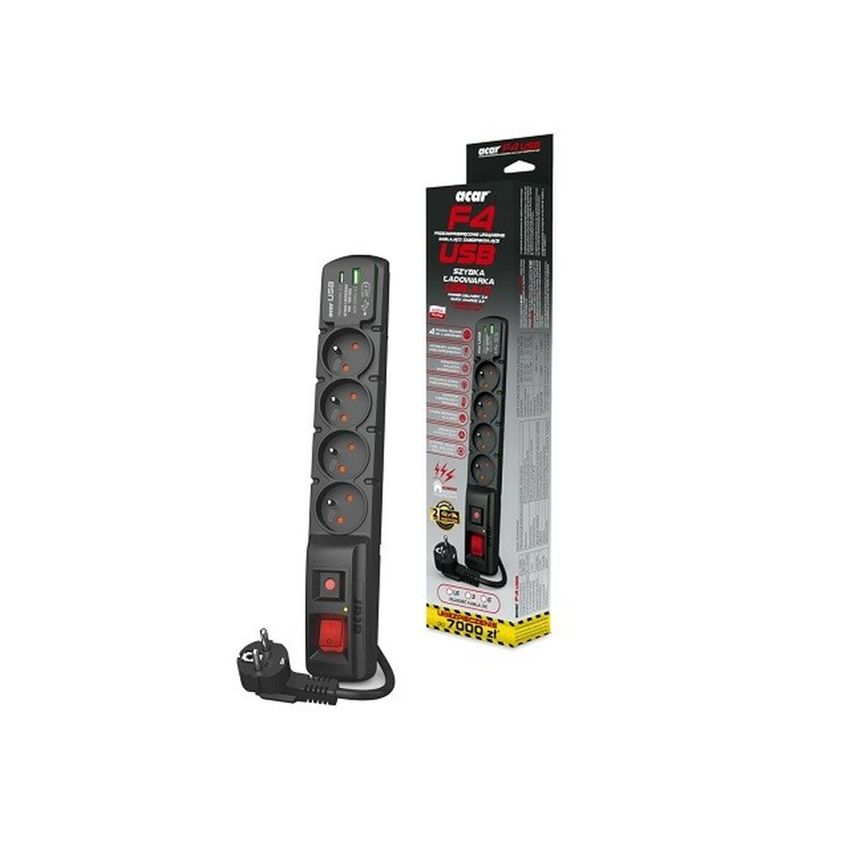 Regleta Enchufes 4 Tomas con interruptor Acar W2441 (5 m)