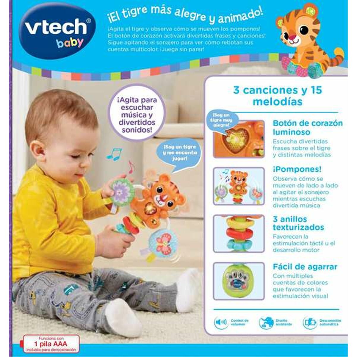 Sonajero Vtech 18,4 x 16 x 4,7 cm Tigre