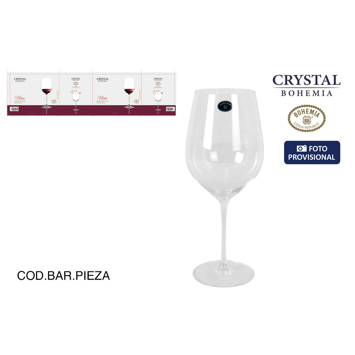Set de copas de vino Bohemia Crystal Uria Cristal (6 Unidades)