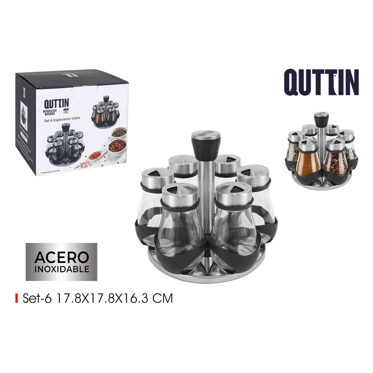 Especiero de Acero Inoxidable Quttin 17,8 X 17,8 X 16,3 CM (6 Piezas) (8 Unidades)