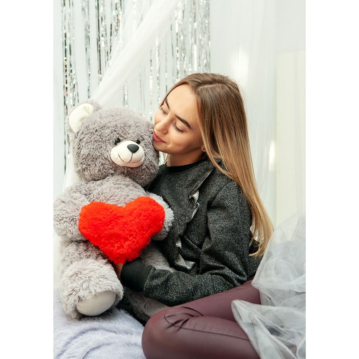 Oso de Peluche GO GIFT FRANK 50 GR Gris Felpa Corazón 50 cm