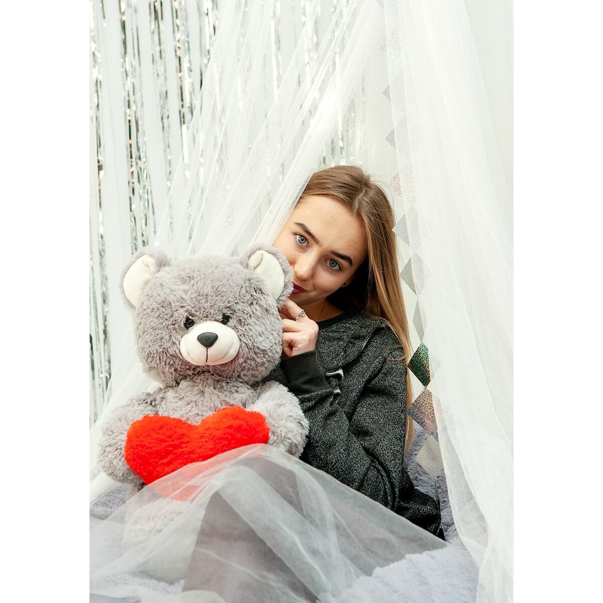 Oso de Peluche GO GIFT FRANK 50 GR Gris Felpa Corazón 50 cm
