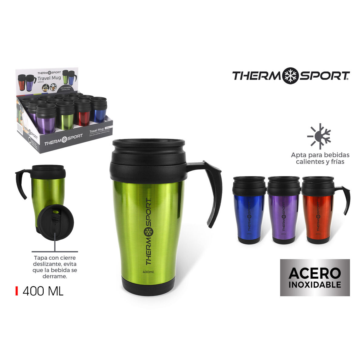 Taza Termo con Tapa ThermoSport 400 ml (12 Unidades)