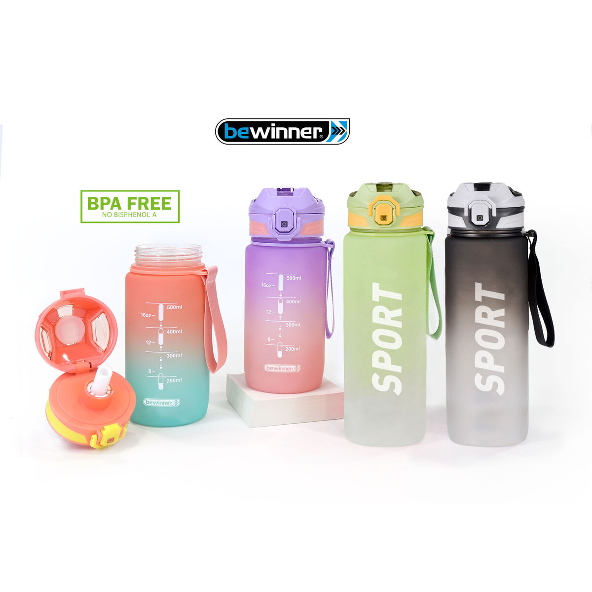 Botella de Agua Bewinner Multicolor 600 ml 7,4 x 7,4 x 19 cm (12 Unidades)