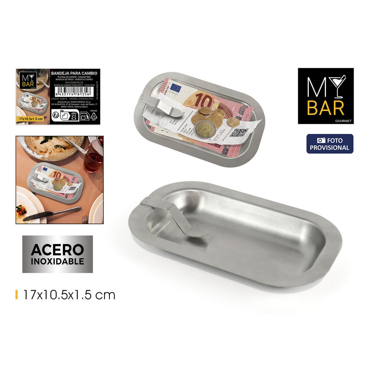 Bandeja para el cambio My Bar 17 x 10,5 x 1,5 cm (24 Unidades)