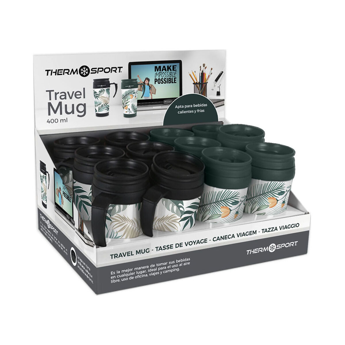 Taza Termo con Tapa ThermoSport 400 ml 0,4 l (12 Unidades)