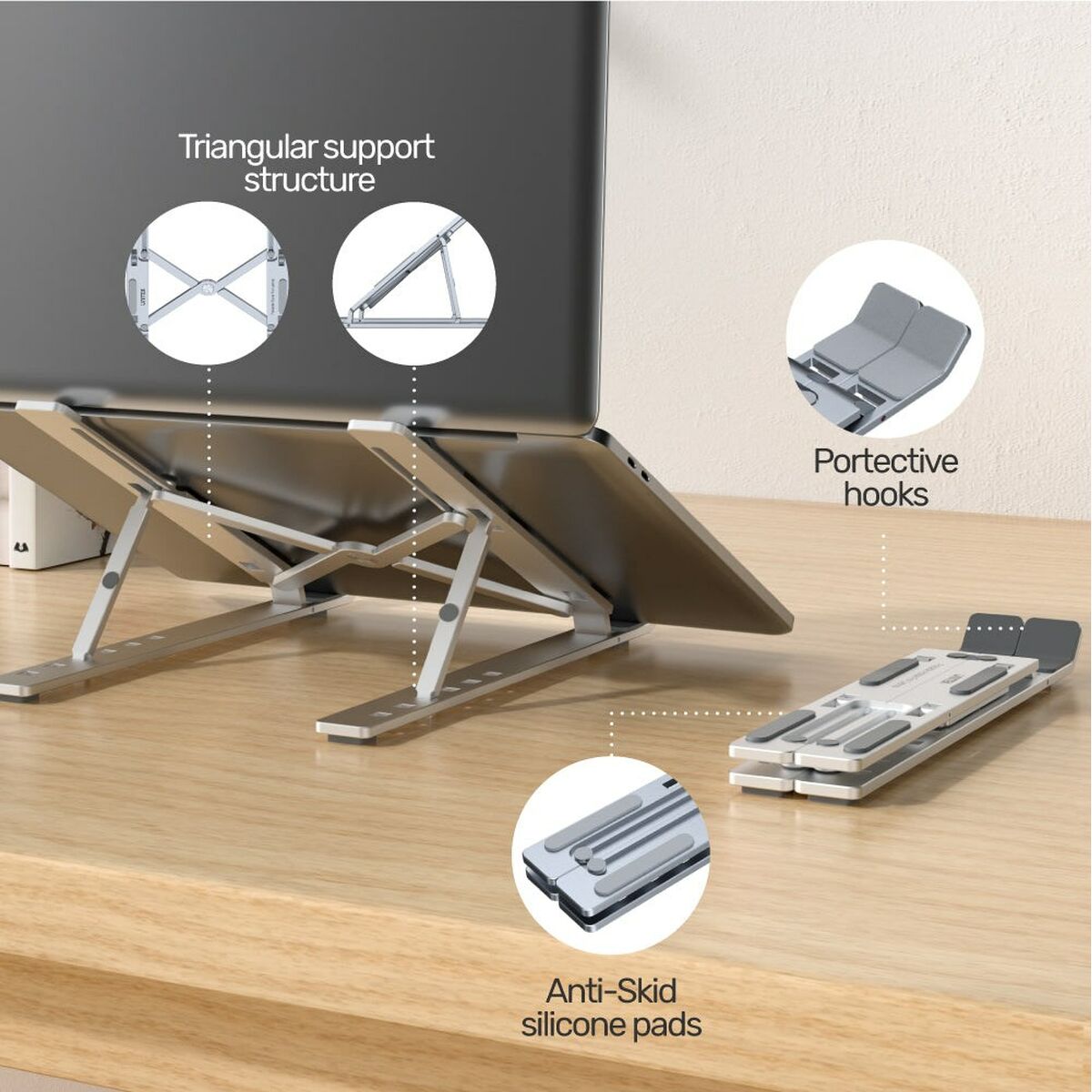 Soporte para Portátil Plegable y Regulable Unitek OT155SL Aluminio