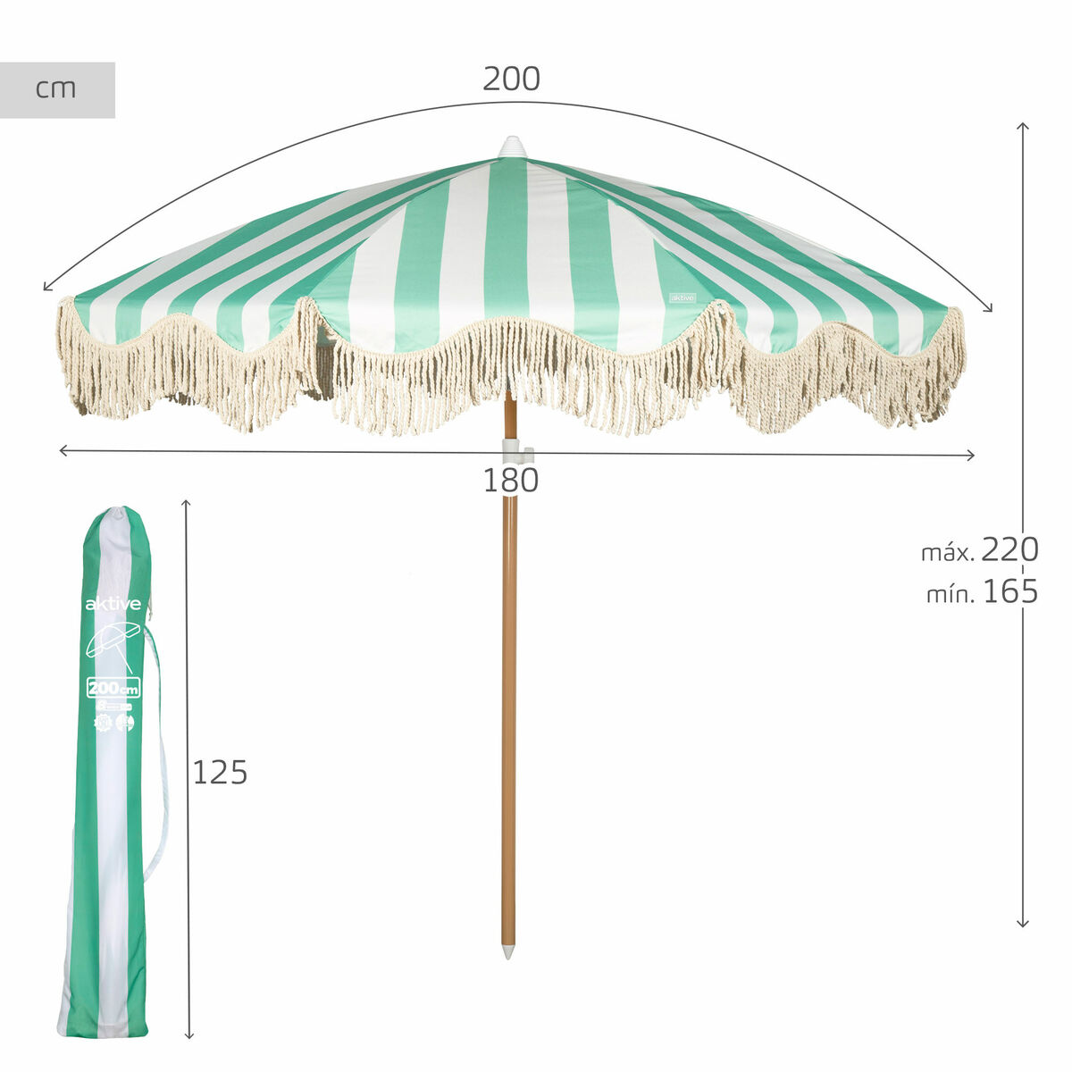 Sombrilla de playa Aktive 200 x 220 x 200 cm (4 Unidades)