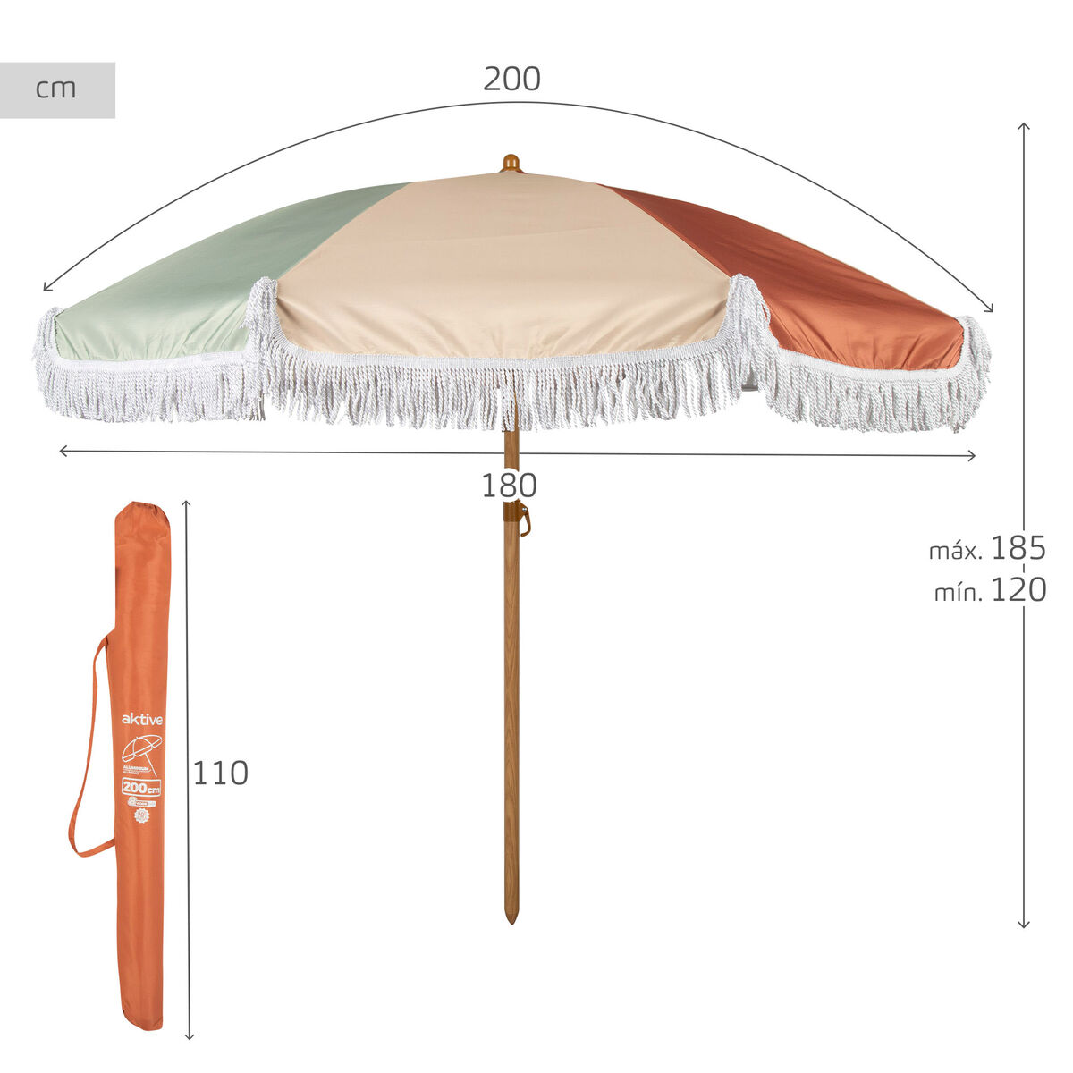 Sombrilla de playa Aktive Ø 200 cm 200 x 185 x 200 cm (4 Unidades)