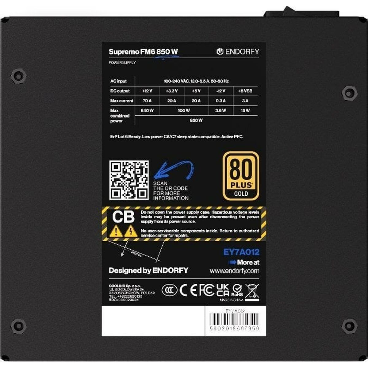 Fuente de Alimentación Endorfy EY7A012 ATX 850 W 80 Plus Gold