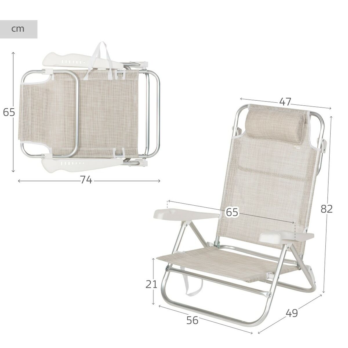 Silla de Playa Aktive 47 x 82 x 49 cm (2 Unidades)