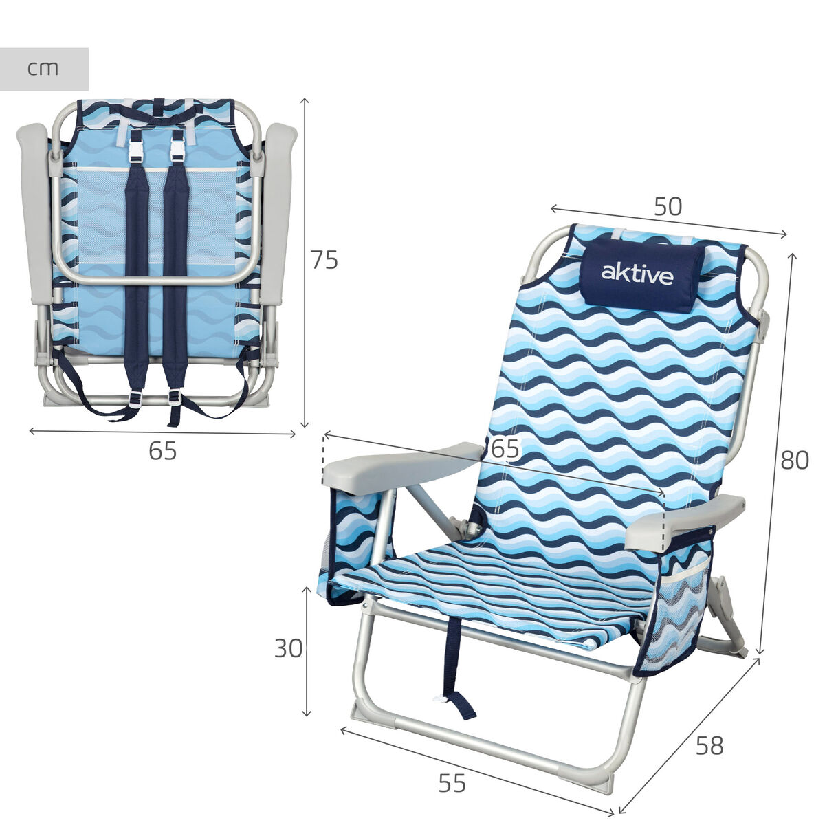 Silla de Playa Aktive 50 x 80 x 58 cm (2 Unidades)