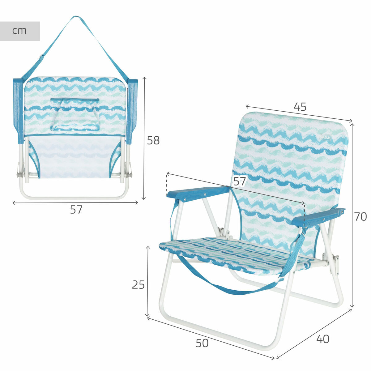 Silla de Playa Aktive 45 x 70 x 40 cm (2 Unidades)