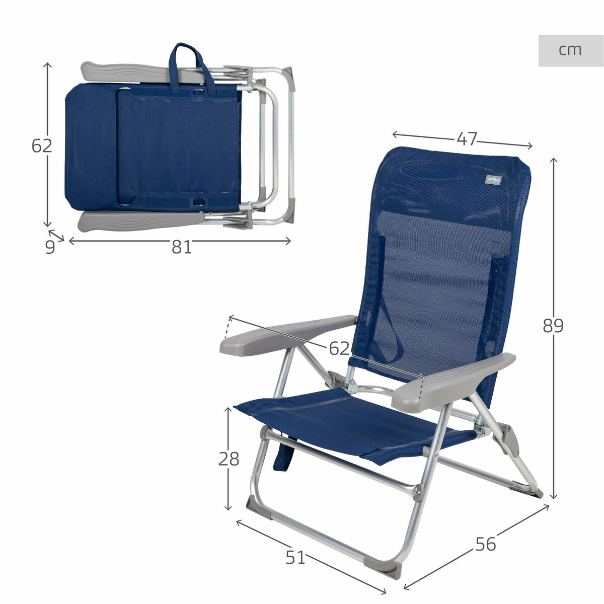 Silla de Playa Aktive Azul marino 47 x 89 x 56 cm (4 Unidades)