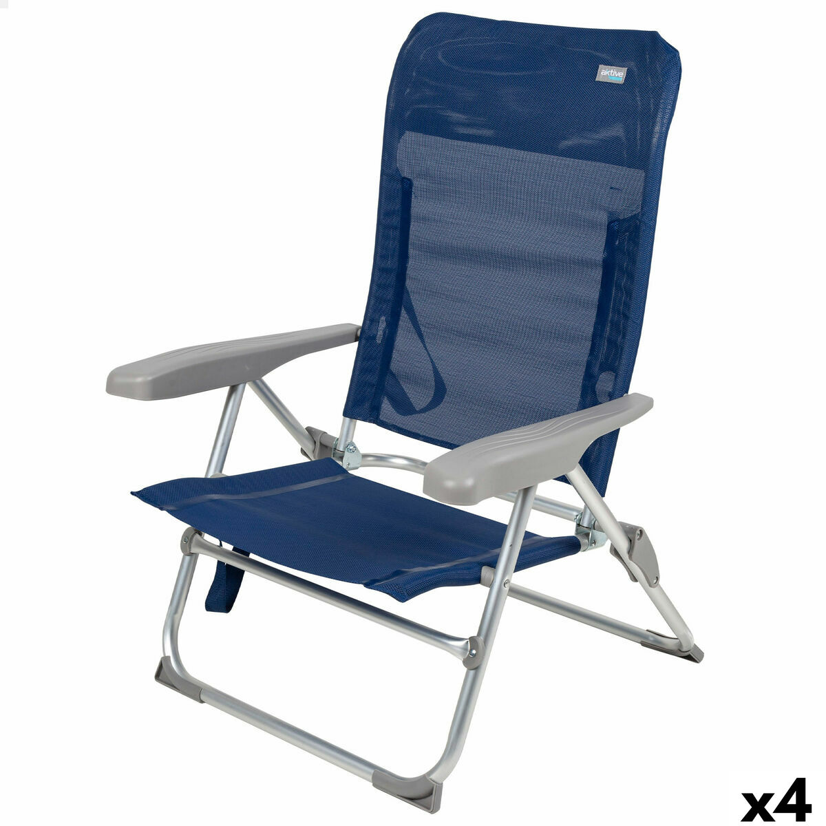 Silla de Playa Aktive Azul marino 47 x 89 x 56 cm (4 Unidades)
