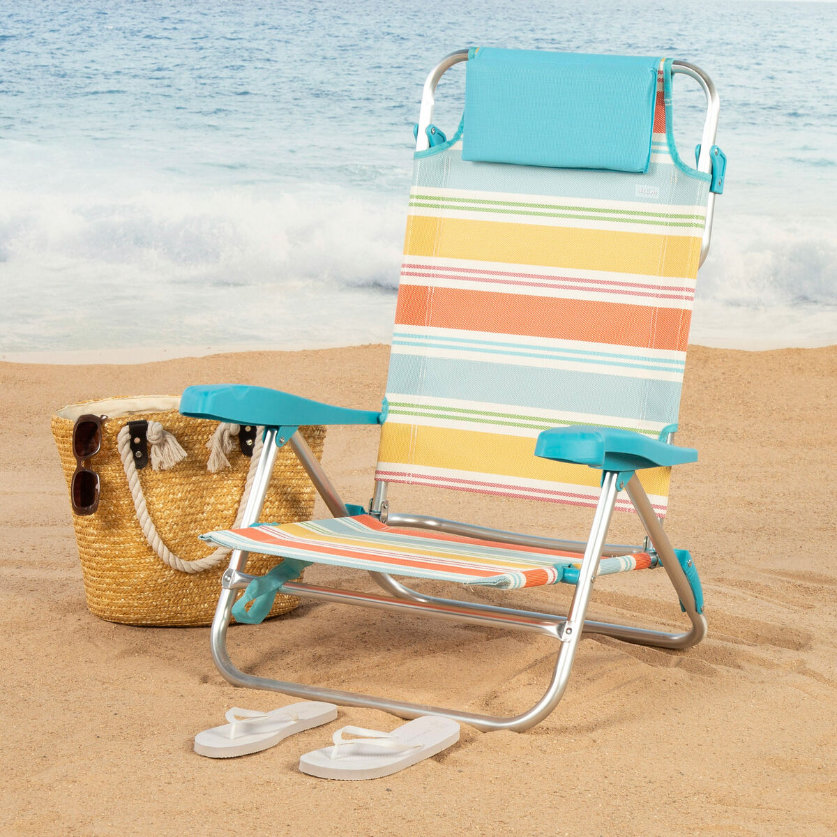 Silla de Playa Aktive Multicolor 48 x 90 x 60 cm (2 Unidades)