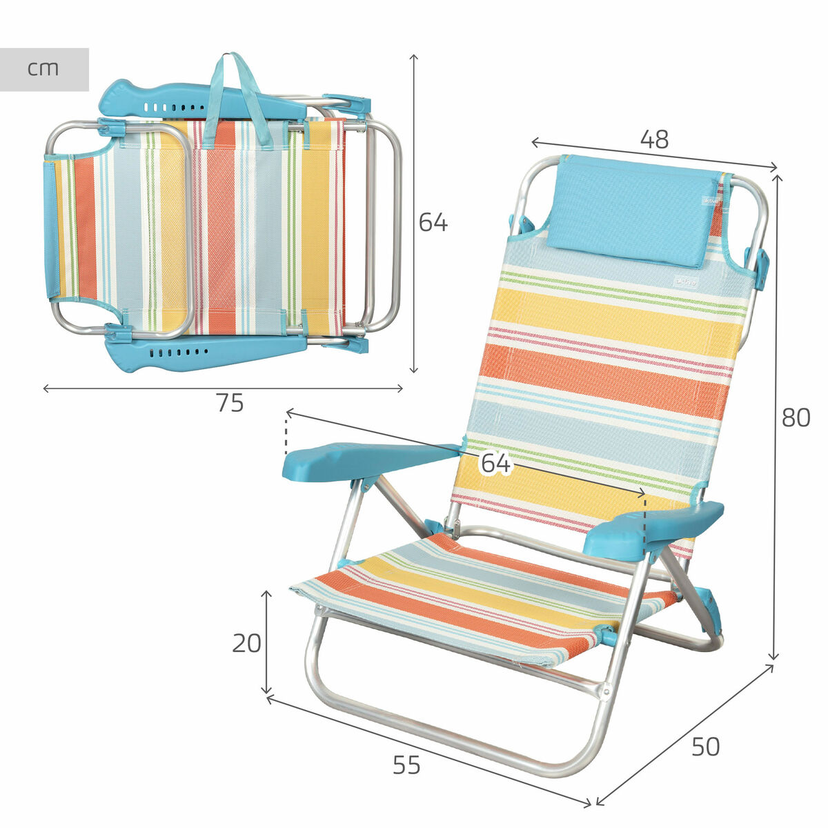 Silla de Playa Aktive Multicolor 48 x 90 x 60 cm (2 Unidades)