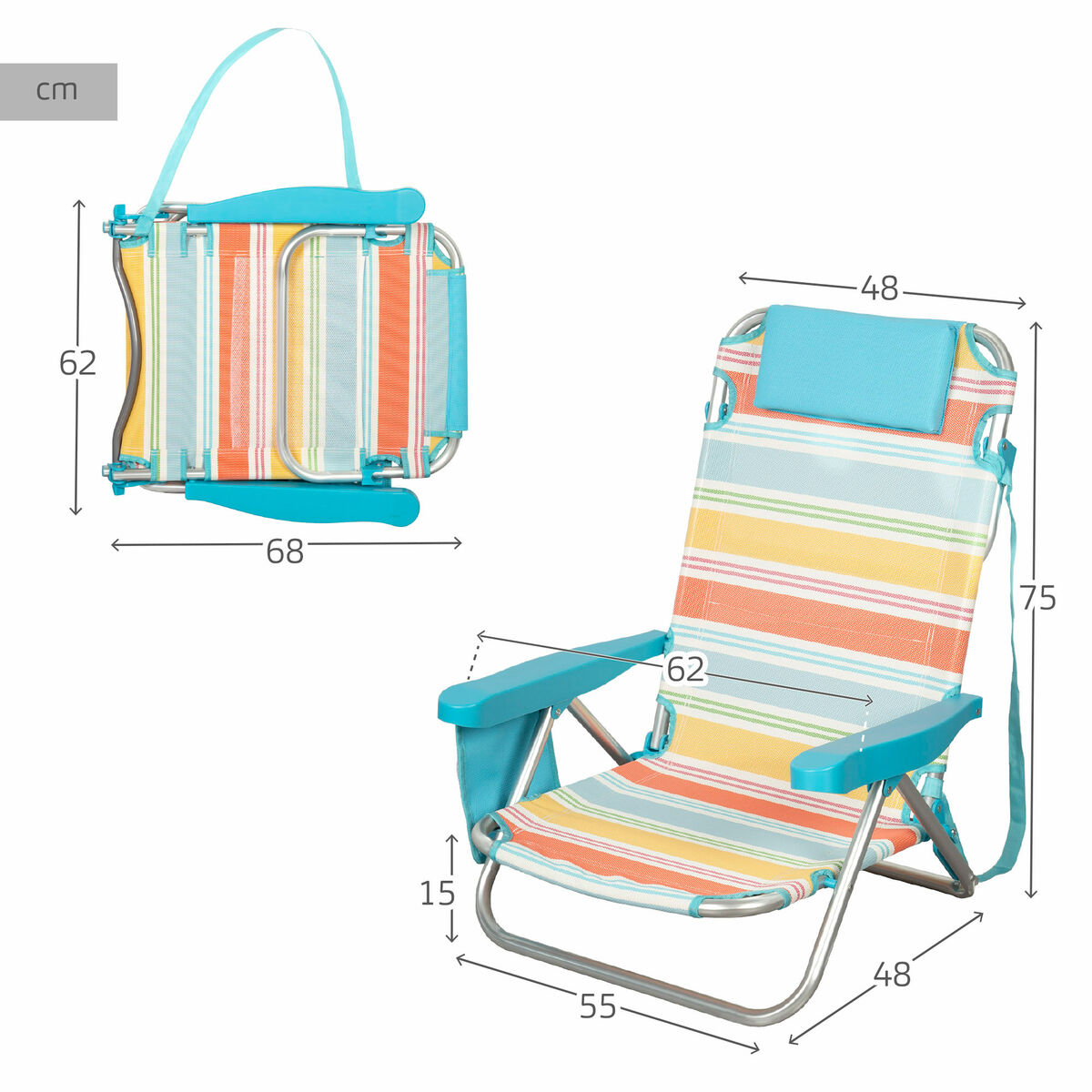 Silla de Playa Aktive 48 x 75 x 48 cm (2 Unidades)