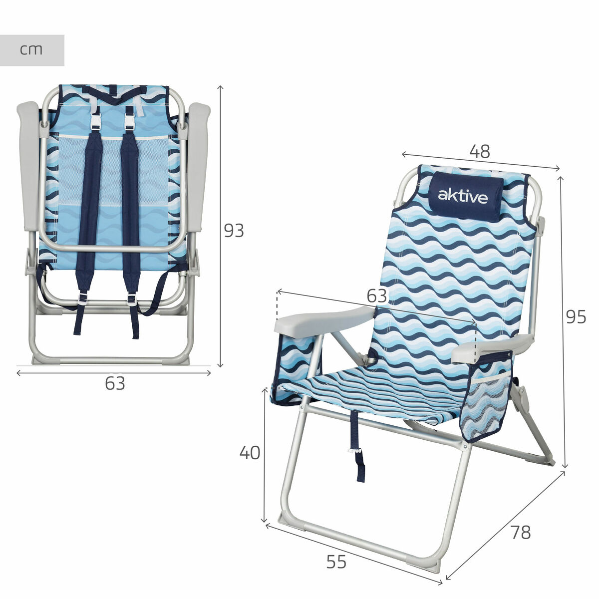 Silla de Playa Aktive 48 x 95 x 78 cm (2 Unidades)