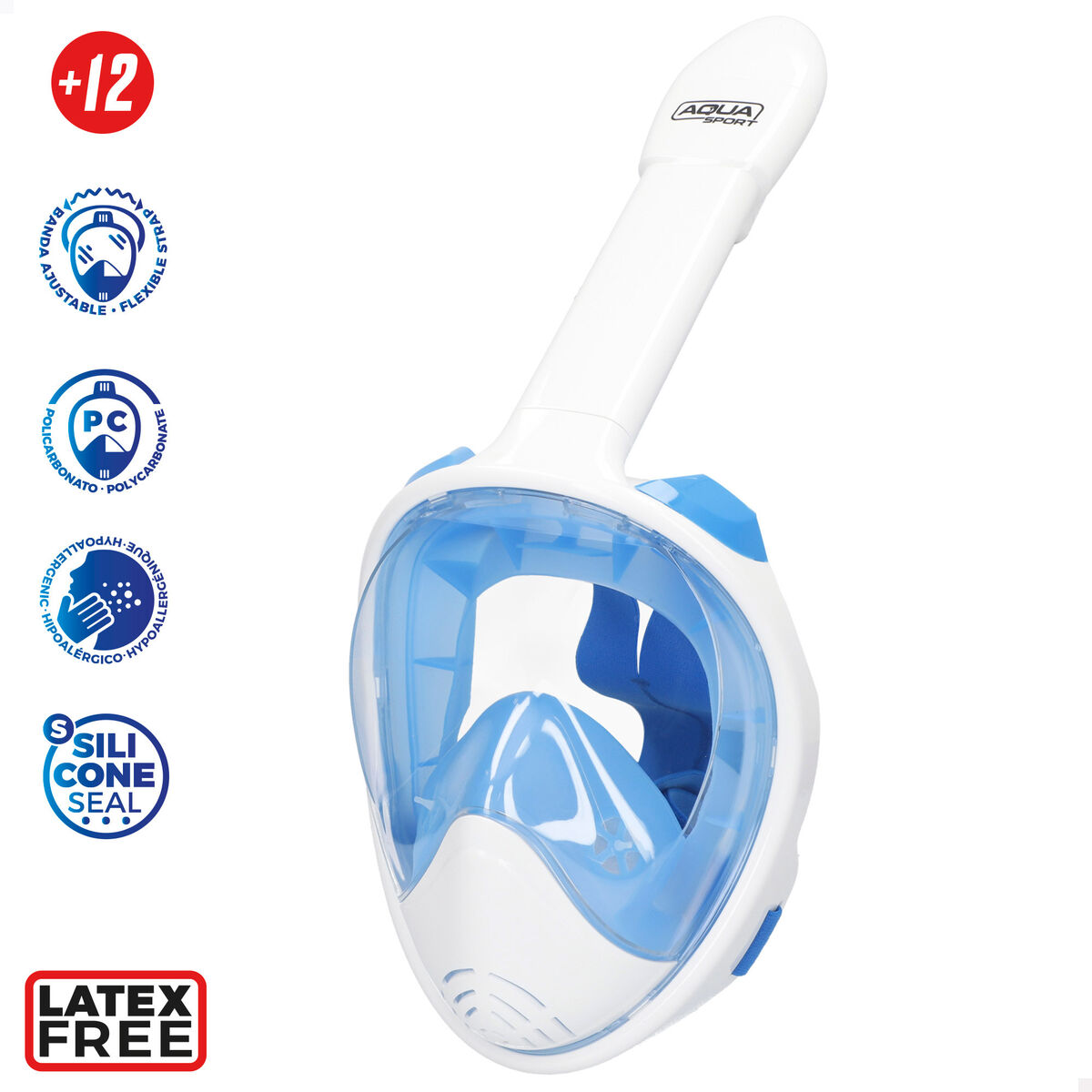 Máscara de Snorkel con Soporte para Cámara Deportiva AquaSport Azul Blanco (4 Unidades)