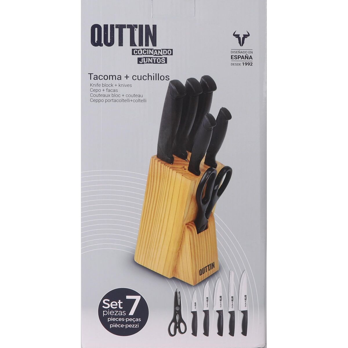 Juego de Cuchillos de Cocina y Soporte Quttin Nero Negro 7 Piezas (2 Unidades)