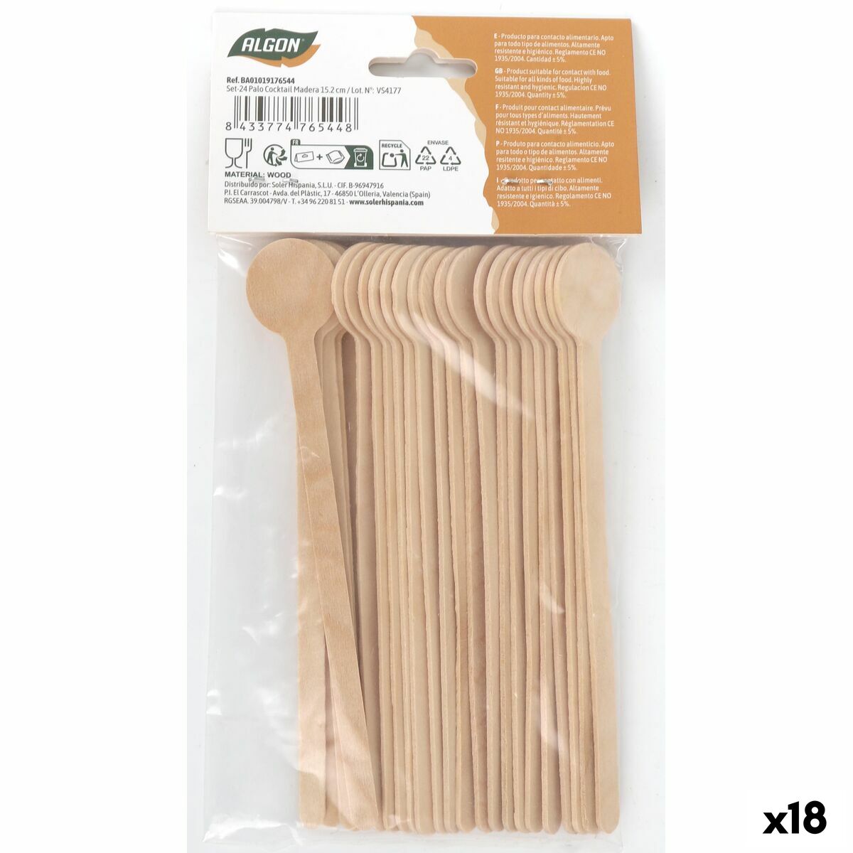 Set de Cucharas Algon Madera 15,2 cm 24 Piezas (18 Unidades)