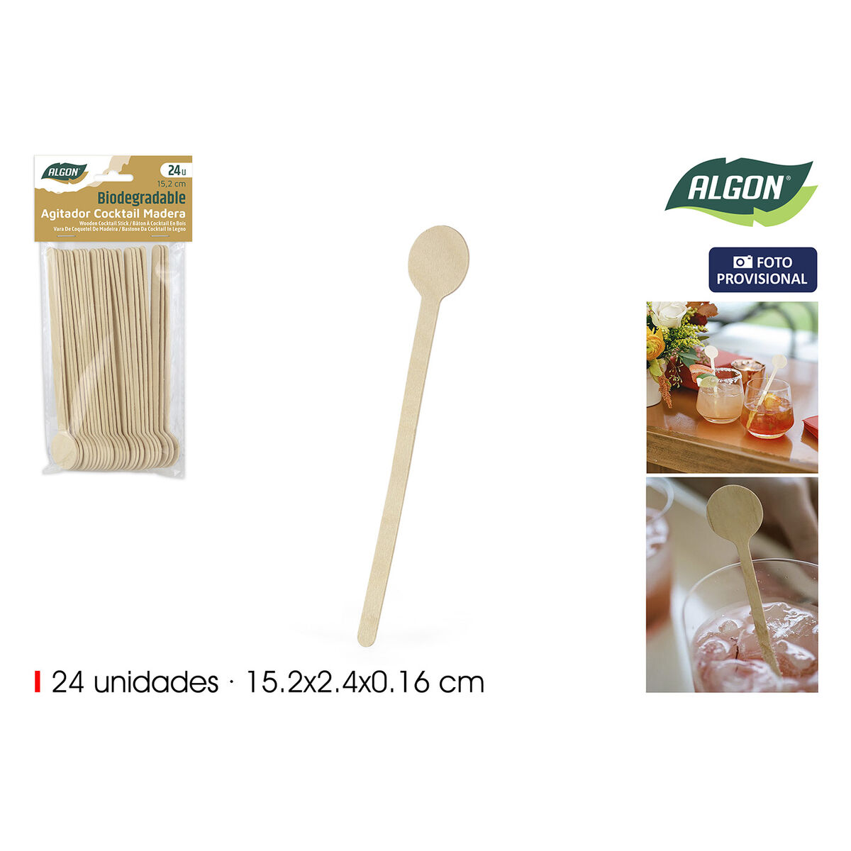 Set de Cucharas Algon Madera 15,2 cm 24 Piezas (18 Unidades)