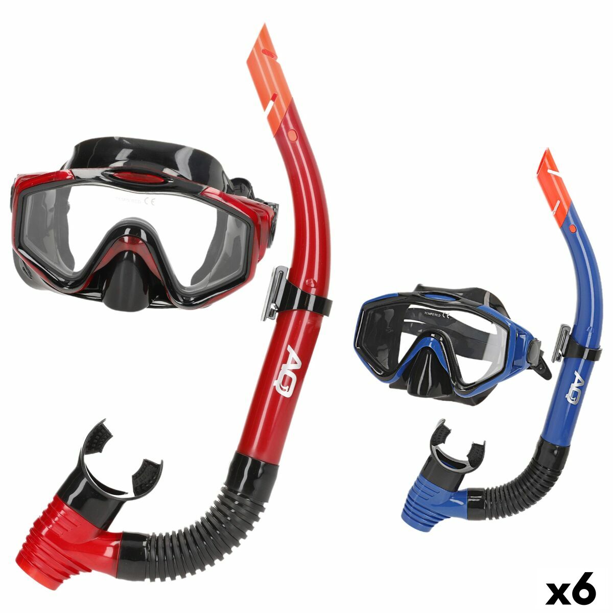 Gafas de Buceo con Tubo AquaSport Azul Rojo (6 Unidades)