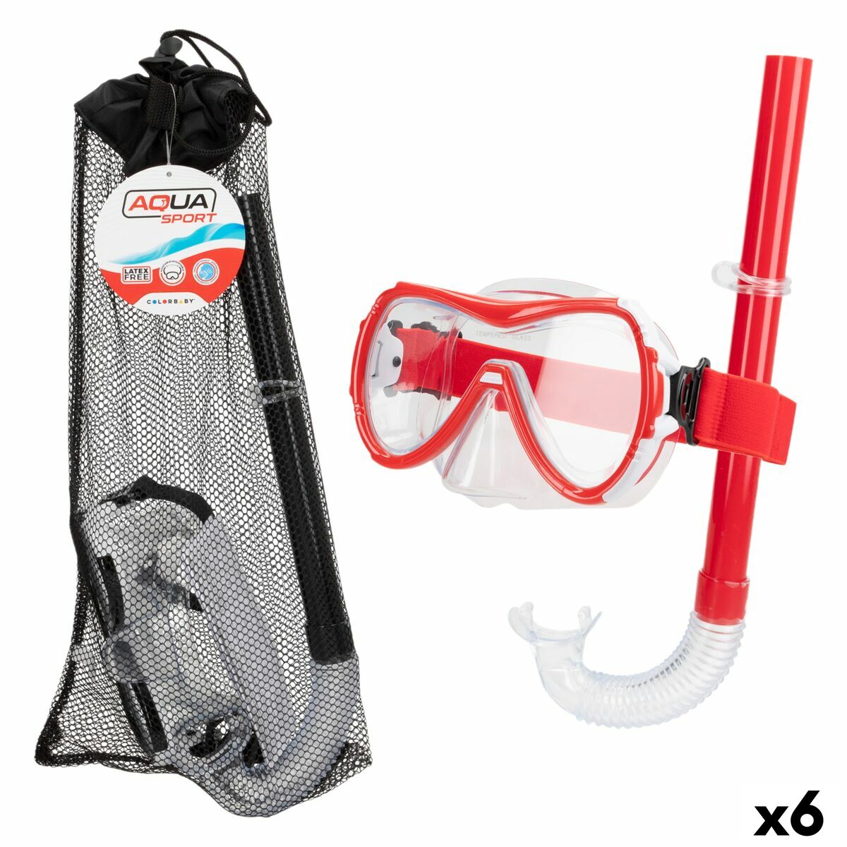 Gafas de Buceo con Tubo AquaSport Negro Rojo (6 Unidades)