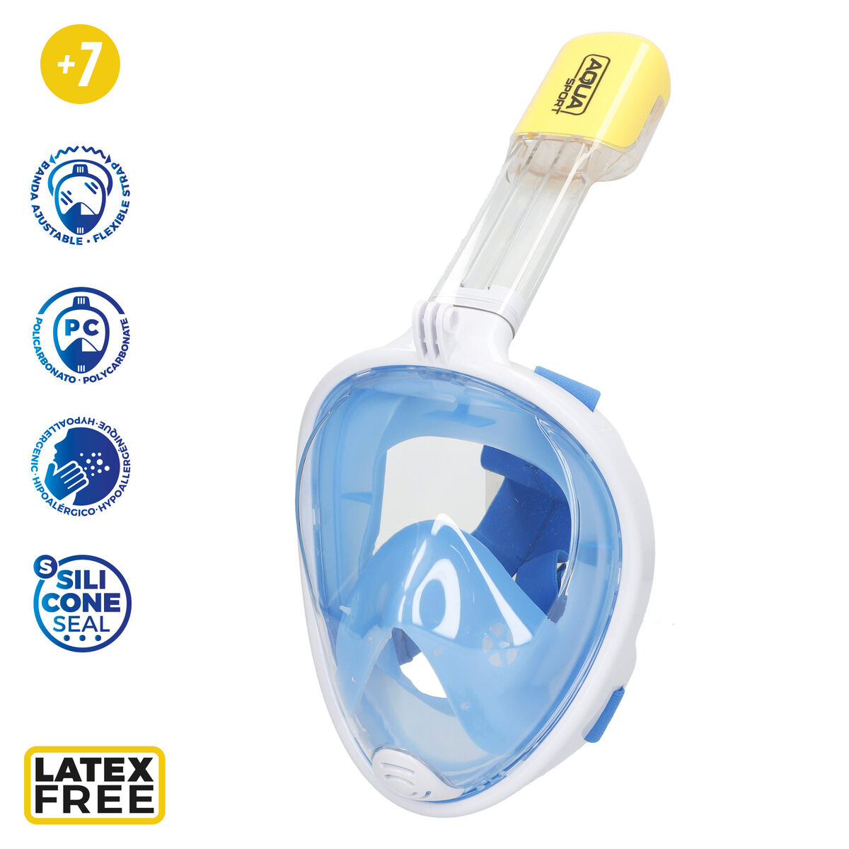 Máscara de Snorkel con Soporte para Cámara Deportiva AquaSport Azul Turquesa (4 Unidades)